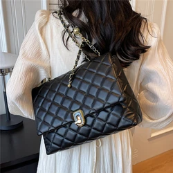 Burminsa Quilted Large Chain Shoulder Bags For Women 2024 Trend Designer Crossbody Bags PU Leather Ladies Handbags Black White