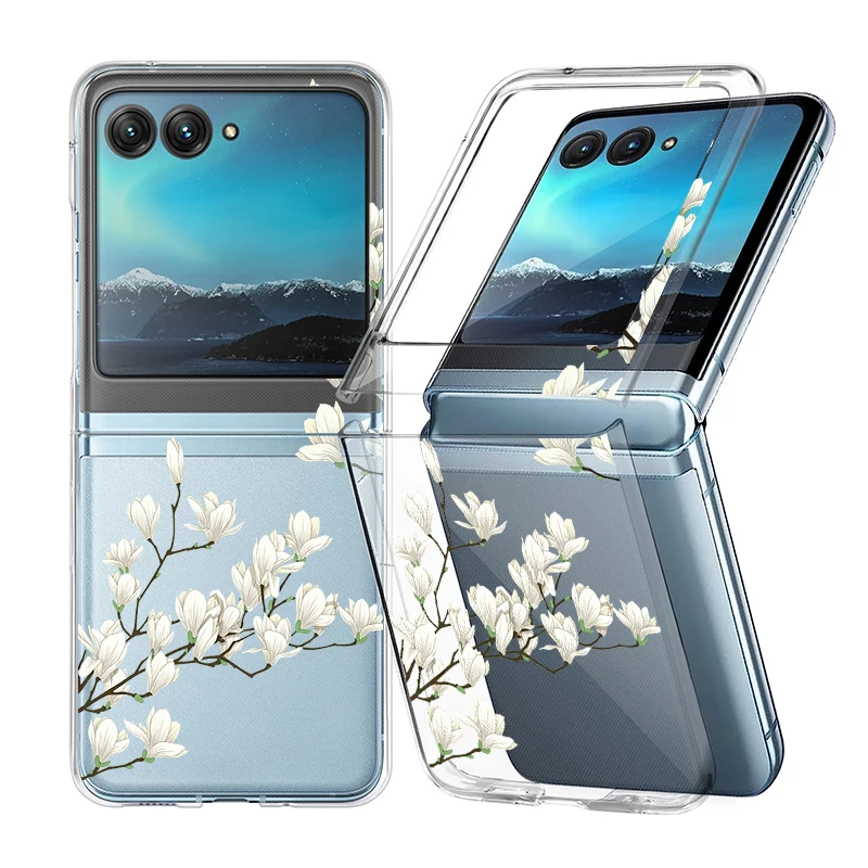 Clear Hard PC Phone Cover with Floral Design and Shockproof Bumper