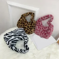 Sacs à main à imprimé léopard rétro en peluche coréenne pour femmes, sacs sous les bras, motif zèbre léopard, sacs fourre-tout moelleux, petits sacs à main, Y2K 2