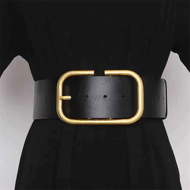 

Women's wide vintage gold copper pin square buckle belt for women casual versatile female belt luxury brand