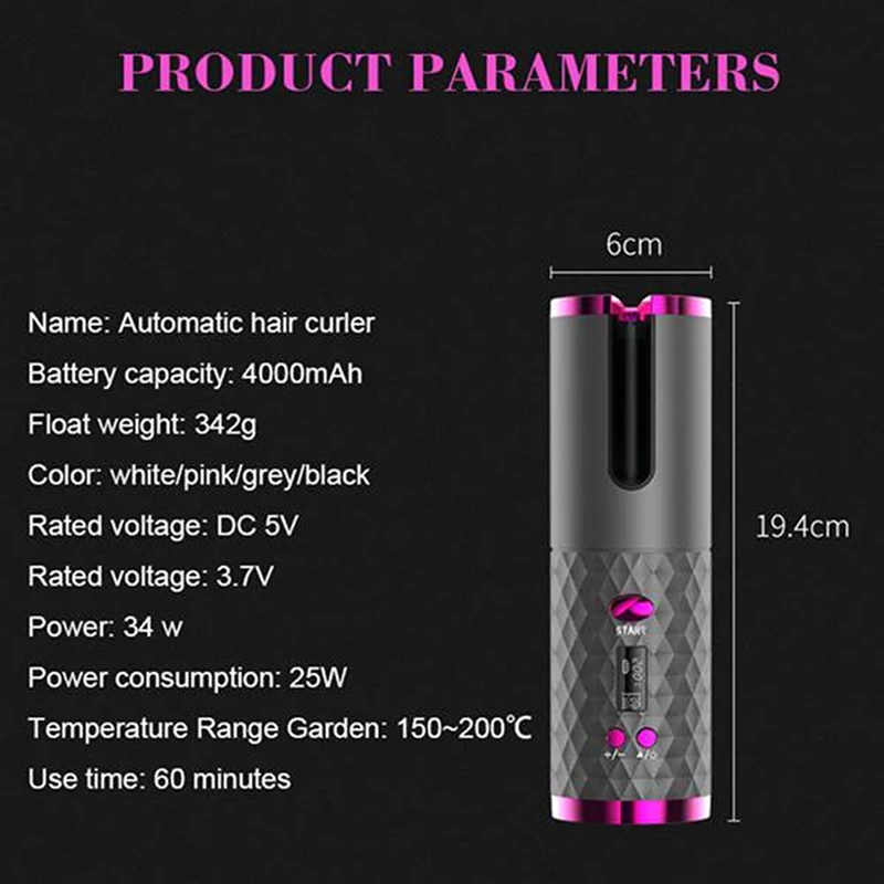 Description Picture 2 of itemCurler Modeler Wireless Automatic Hair Rotating Curling Irons Portable Auto Magic Cordless Hair Curler