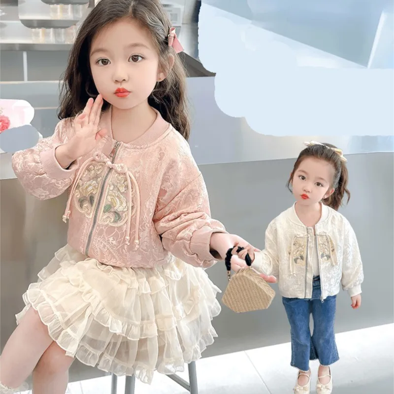 2026 어린이의 새로운 중국 스타일 셔츠 탑 어린이 수 놓은 긴팔 탑 소녀의 봄/가을 통기성 탑 셔츠 LJ382