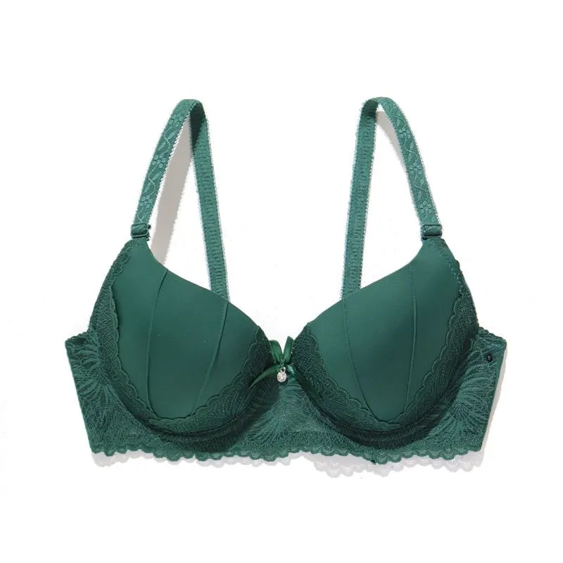 Beauwear Green Embroidred Floral Bra with Pendent Push Up Bra with Foam Pad Underwire Bras 75B 80B 85B-W8001 6