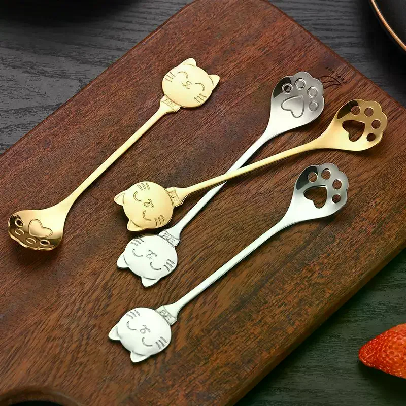 Stainless Steel Coffee Mixing Spoon Creative Cat Claw Spoon Ice Cream Cake Dessert Teaspoon Scoops Tableware Kitchen Accessories