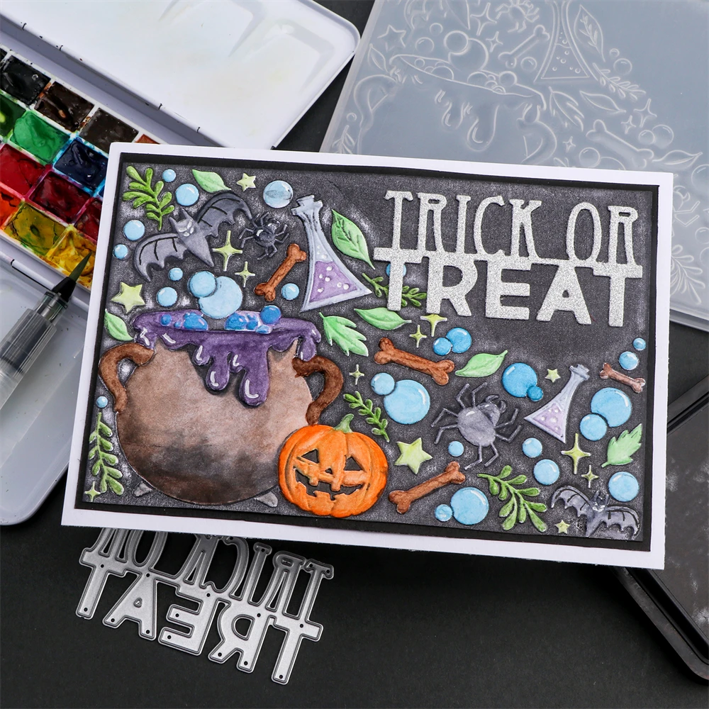 Halloween Trick or Treat 3D Embossing Folder Christmas Flowers Celebrate Background Patterns Templates For DIY Scrapbooking