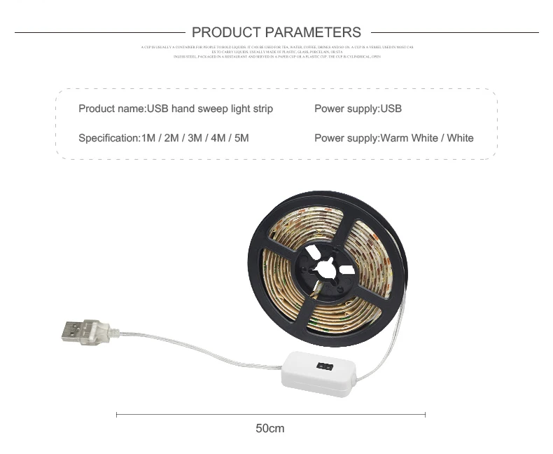 Description Picture 3 of item5V Hand Sweep Sensor Switch USB LED Strip Light Waterproof TV Backlight Corridor Kitchen Cabinet Bed Room Decor Back Tape Lamp 