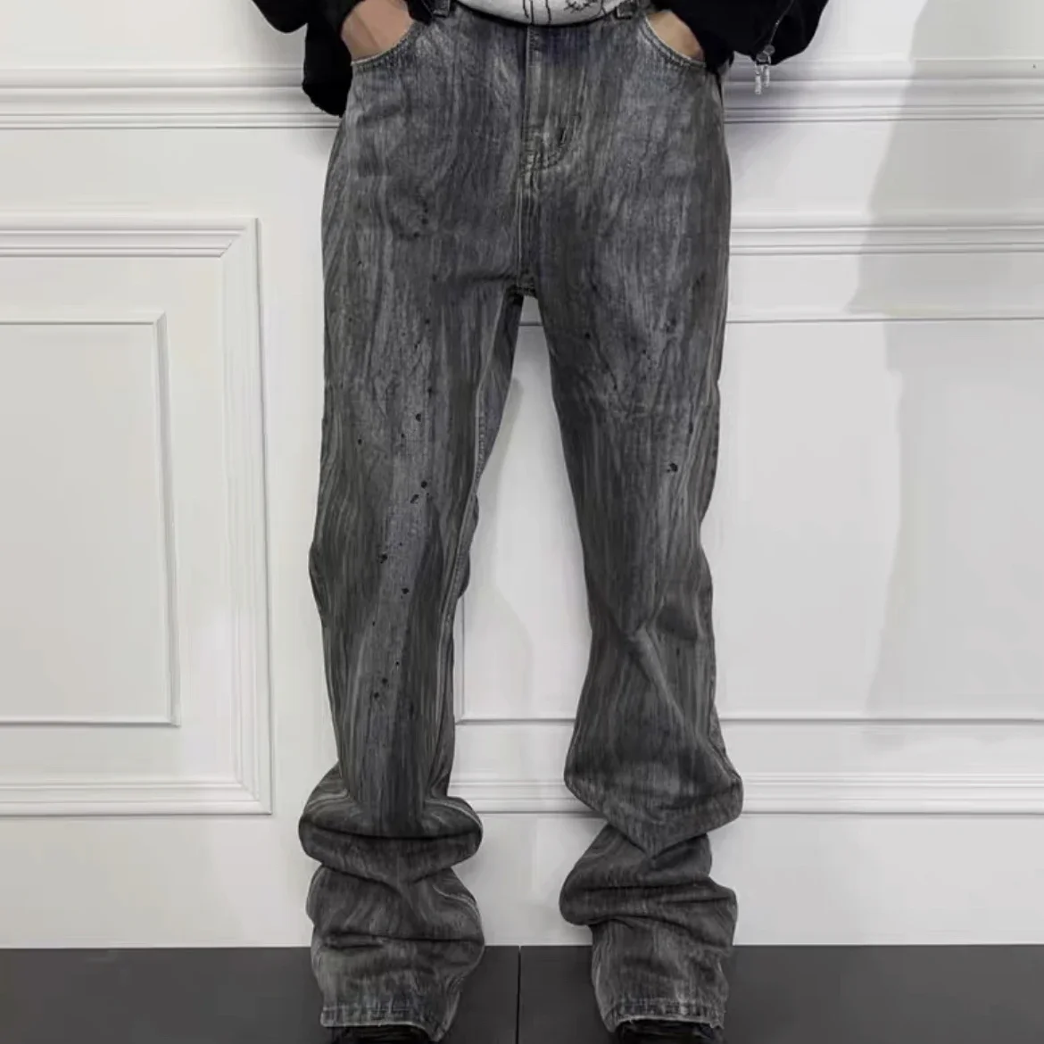 Aelfric Eden Bamboo Joint Dirty Dyed Micro Flared Jeans for Men Washed Pantalon Homme Boom Cut Denim Trousers Y2k Baggy Cargos