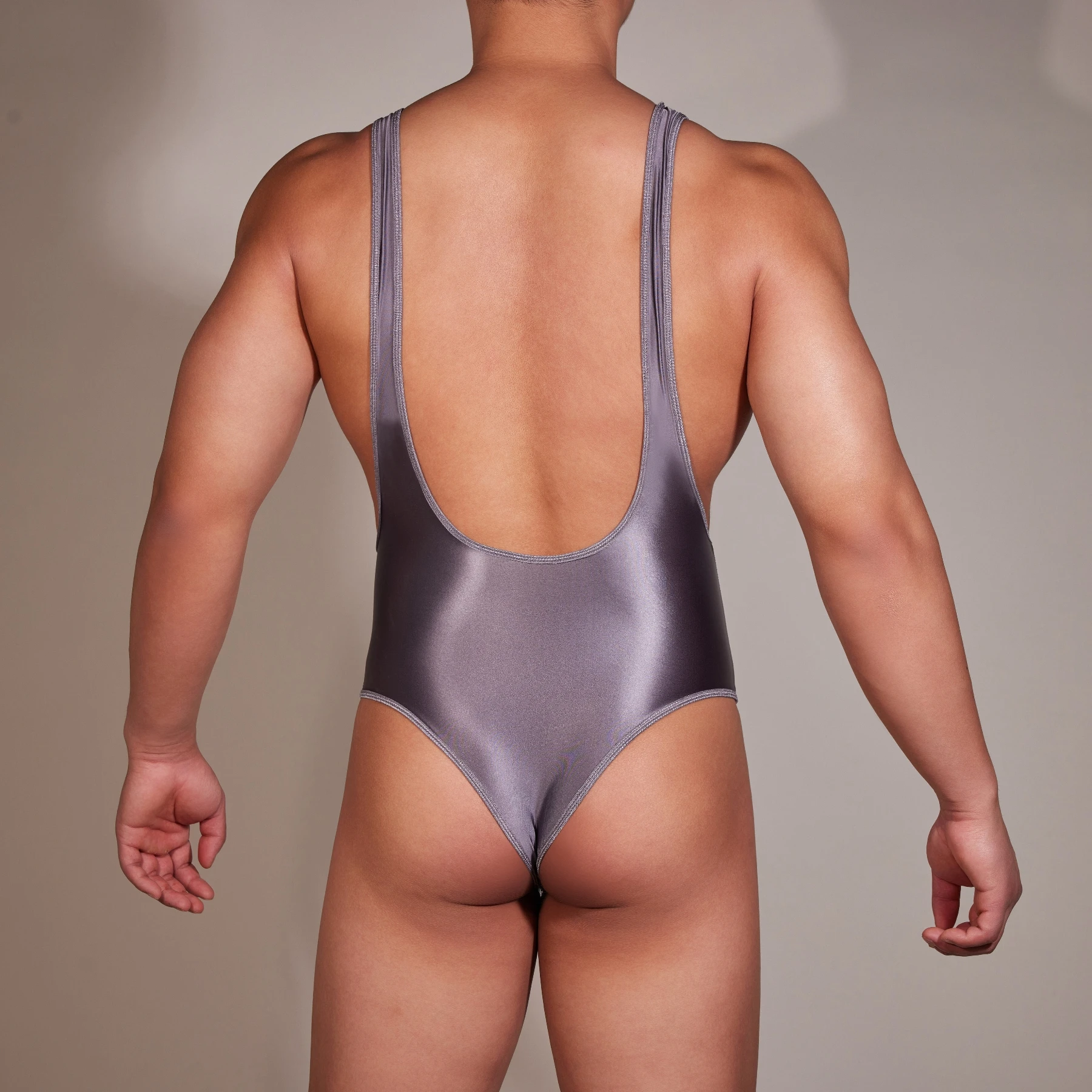 Men Sexy Bodysuit Underwear Oil Glossy Opaque Onesie-briefs Backless Bodycon Male Playsuit Stretchy Tight Sleepwear Rompers