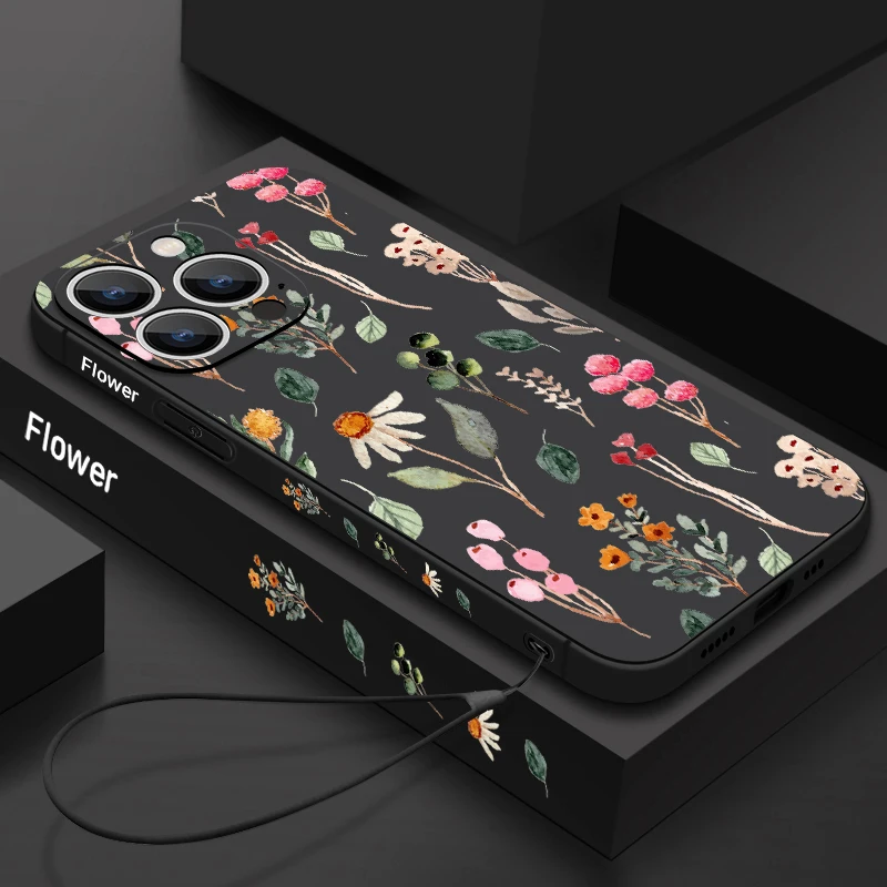 Magnetic Floral Lanyard Phone Case with Built-in Metal Plate