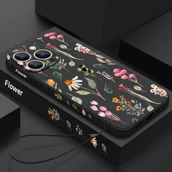 Magnetic Floral Lanyard Phone Case with Built - in Metal Plate - iPhone 12 Pro Max (Black Lanyard)