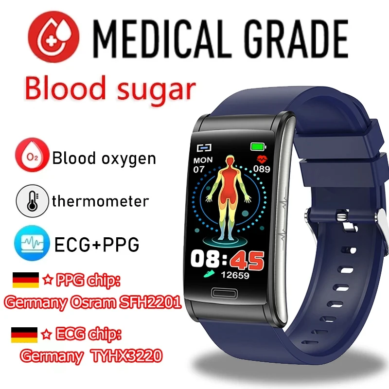 

ECGPPG Painless Non-invasive Blood Sugar Smart Watch Men Laser Treatment Health Blood Pressure Sport Smartwatch Glucometer Watch