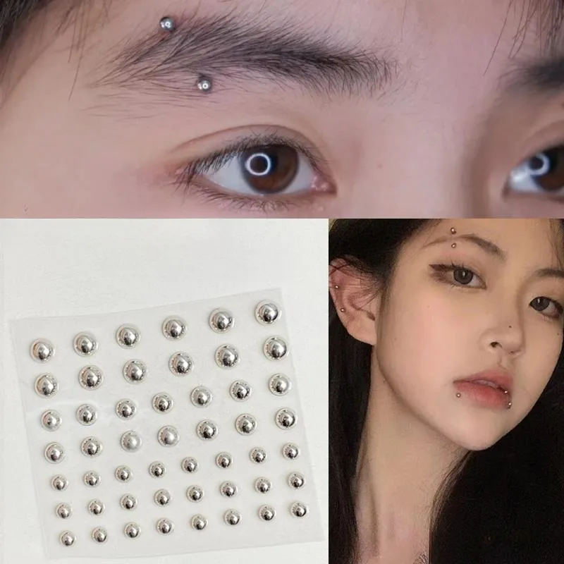 Stainless Steel Fake Nose Ring Sticker Non Piercied Lip Nails Ear Stud for Women Men Pack Fake Eyebrow Lip Piercing Body Jewelry 4