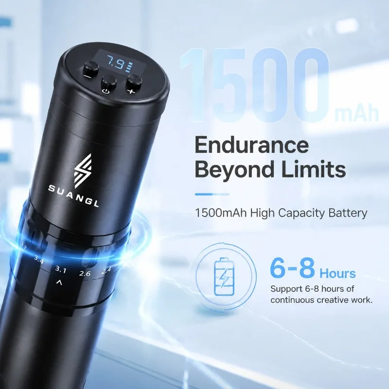 Kit Tatuaggio SUANGL con Penna Wireless, Batteria da 1600mAh, Include Inchiostro e Aghi per Professionisti e Principianti - immagine 3