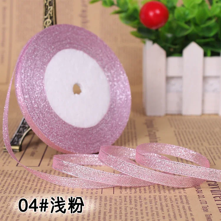 Metallic Glitter Ribbon for Gift Wrapping and DIY Crafts – Gold & Silver, 6mm, 25 Yards