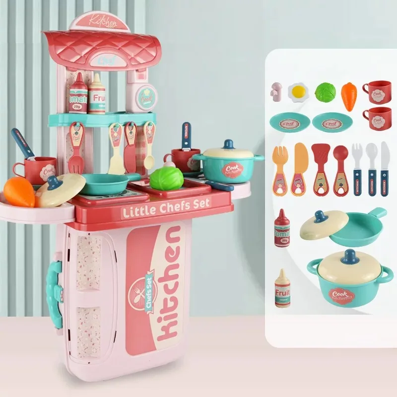3IN1Kitchen Toys Simulation Utensils Food Cookware Pot Pan Kids Pretend Toy Play Toy Box Set For Girls Children New Gifts
