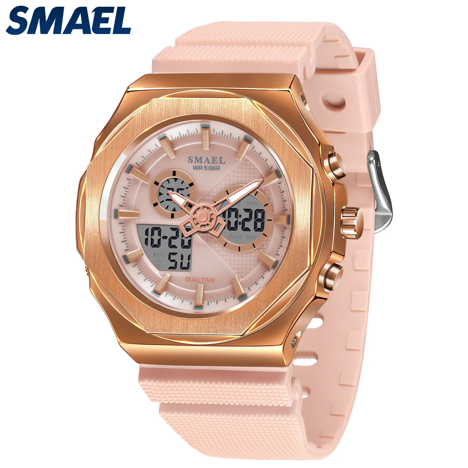 SMAEL Sport Digital Watch Women 50M Waterproof Lady Watches 8102 Dual Time Diaplay LED Back Light