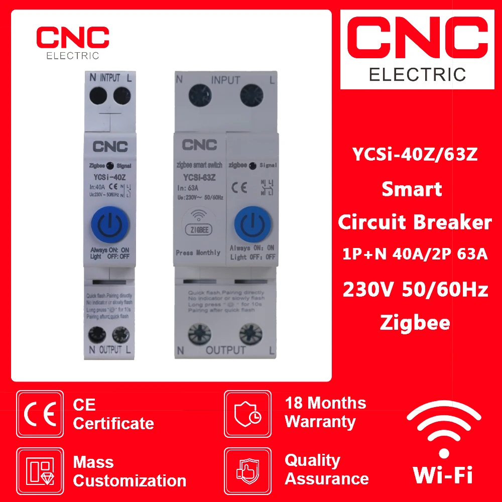 Interruptor Inteligente Zigbee Wifi Medidor de Energia Medição Kwh Relé de Temporizador de Monitoramento Mcb Tuya Smartlife Proteção de Corrente de Tensão Cnc 40a 63a