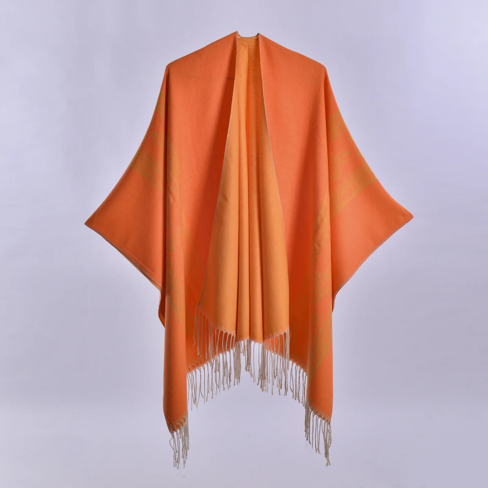 

Poncho New Autumn and Winter Shawl Scarf New Jacquard Tassel Knitted Cloak Retro Ethnic Cloaks Lady Capes Orange