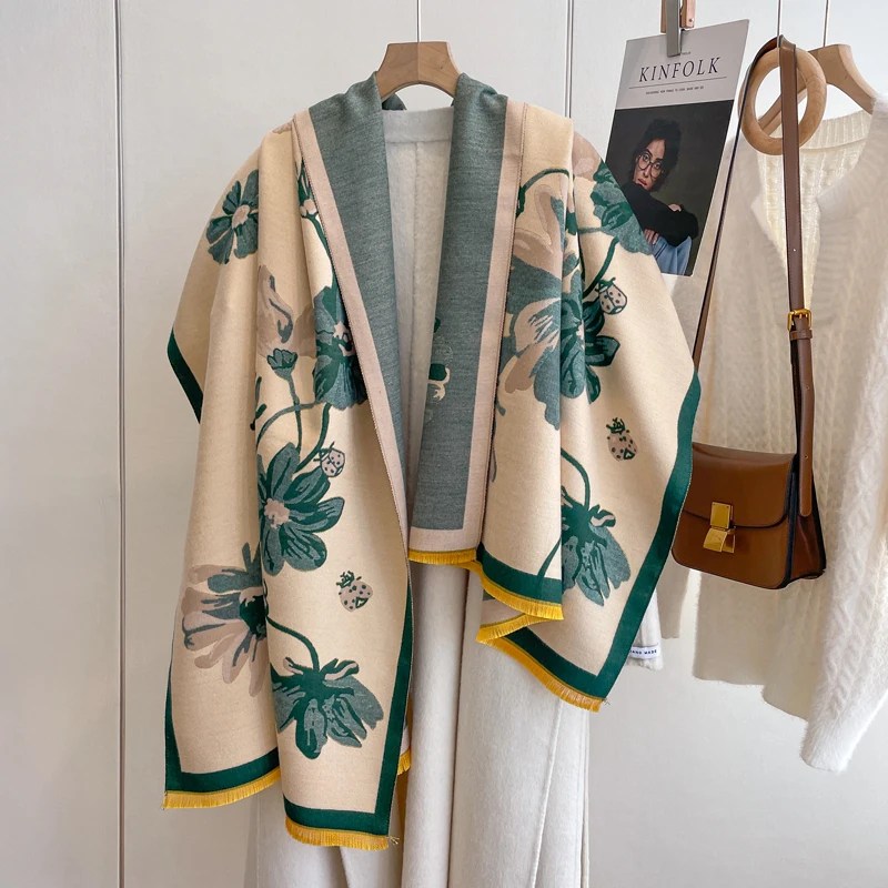 

2023 Autumn Winter Scarf Women Outdoor Keep Warm Scarf Thick Imitated Cashmere Shawl Lady New Luxury Design