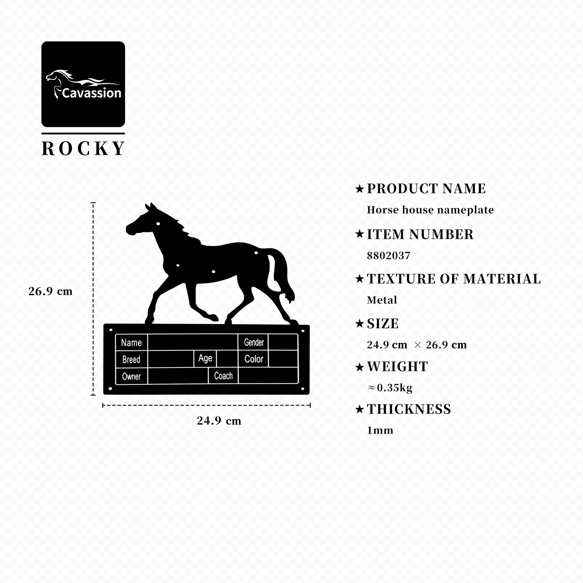 Horse Identification Nameplate for Stables, Owner Information Nameplate, Metal Nameplate in Both Chinese and English 8802037 5