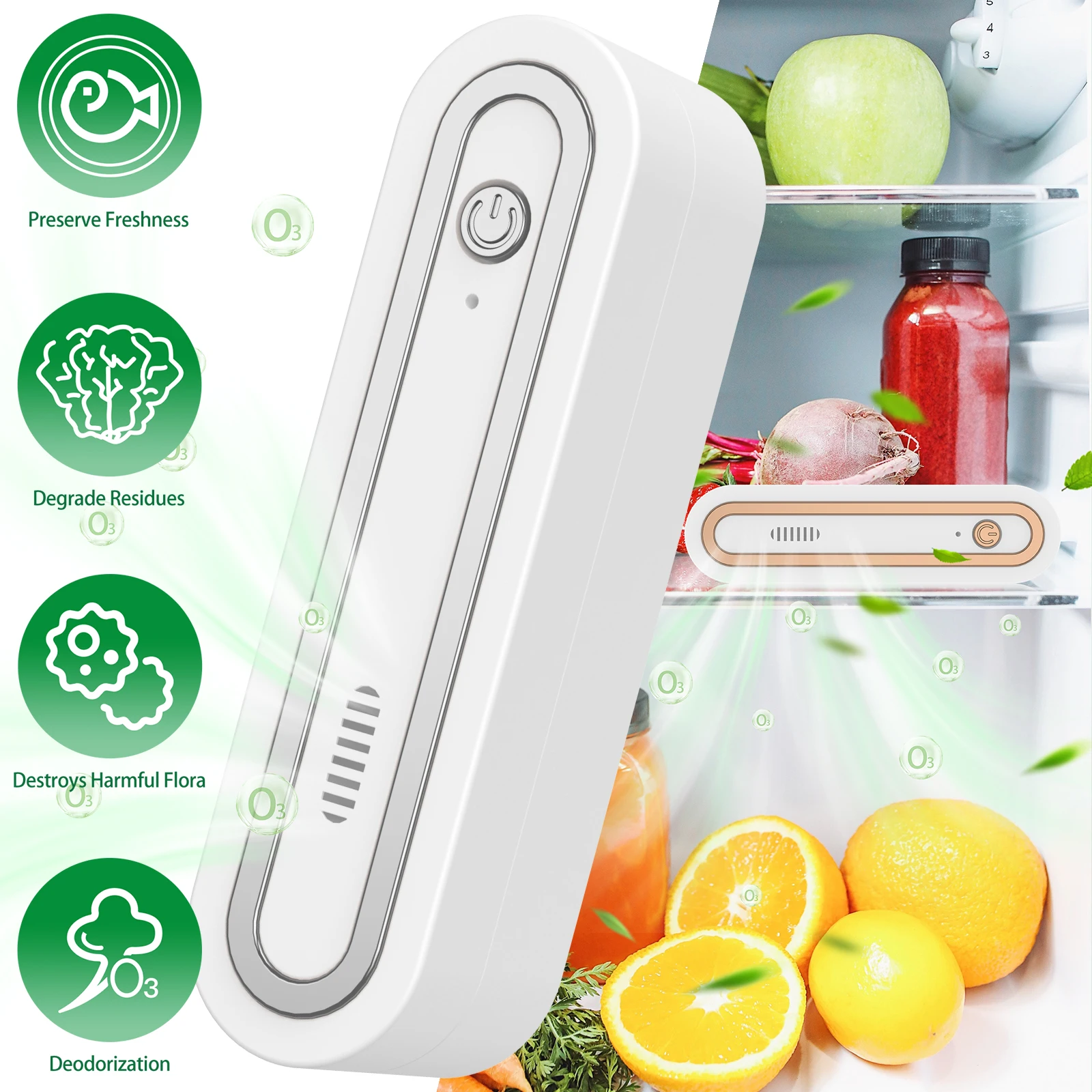 New Electric Refrigerator Deodorizer 1200mAh USB Rechargeable Fridge Air Purifier Portable