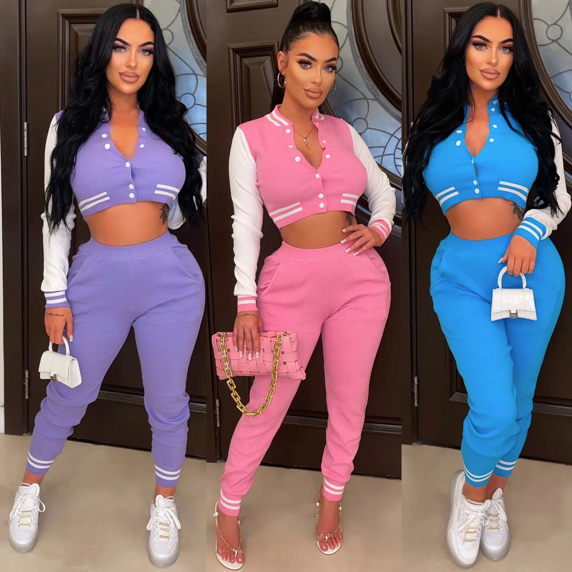 leather varsity jackets women 2022 hip hop winter coat vintage fashion pu baseball bomber outerwear y2k streetwear unisex coats Cropped Varsity Baseball Jacket Two Piece Pant Set 2022 Women Winter Clothes Outfit Y2K Streetwear 2 Piece Set Joggers Tracksuit