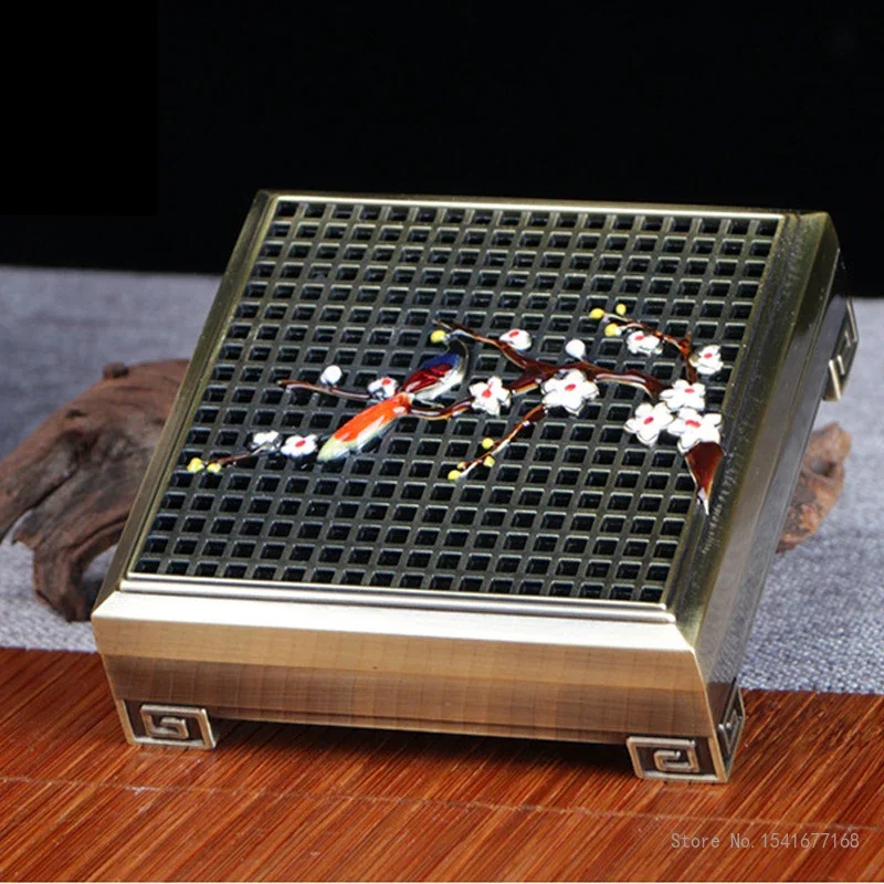 Magpie Pattern Square Aromatherapy Furnace Ornamental Sandalwood Creative Metal Incense Burner Home Tea Ceremony Decoration, 1Pc