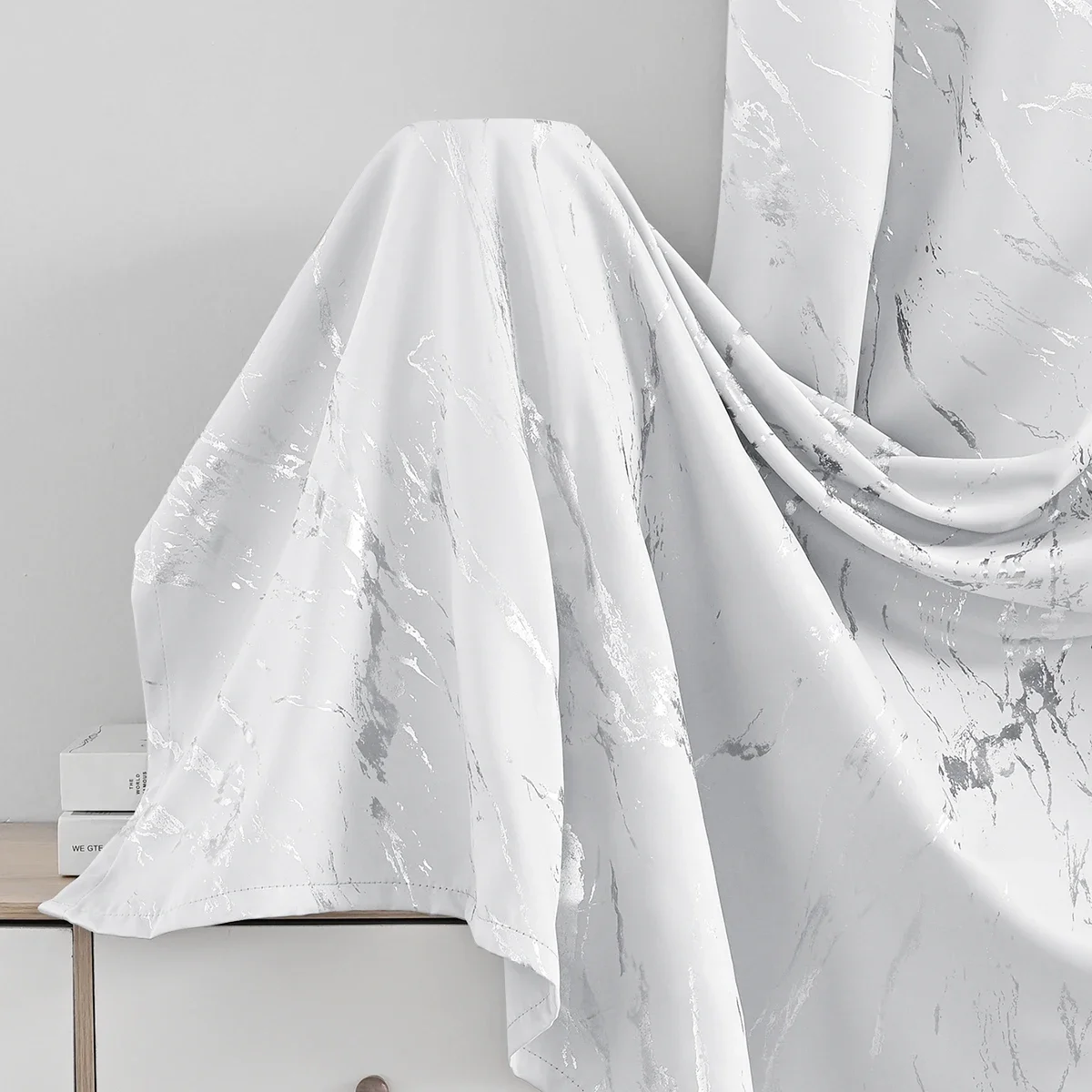1pc Modern Marble Printed Curtain with Silver Stamping, One Panel High-Precision