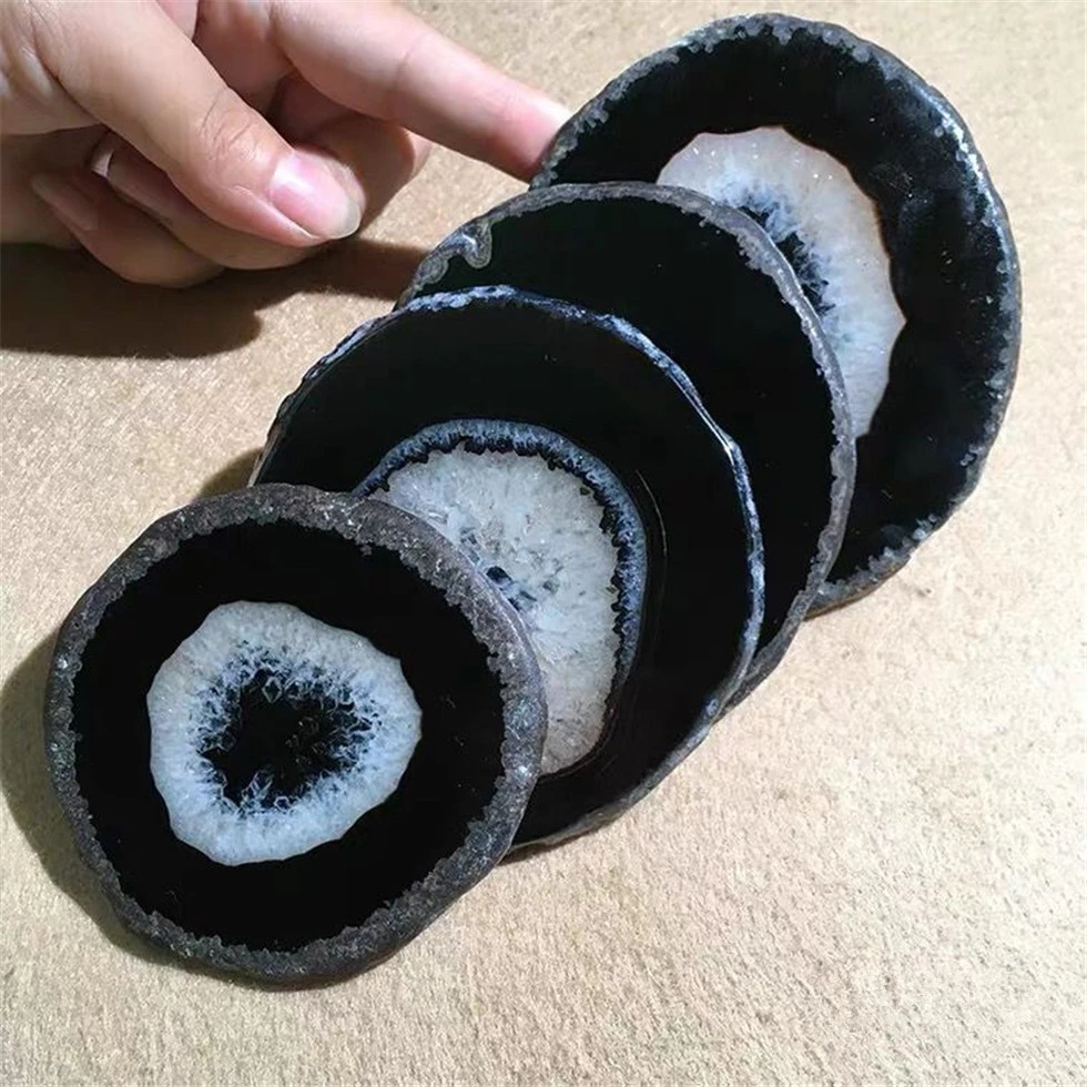 

12-20CM Black Crystal AGATE SLAB Geode Slice Mineral Coaster Healing Reiki Decoration
