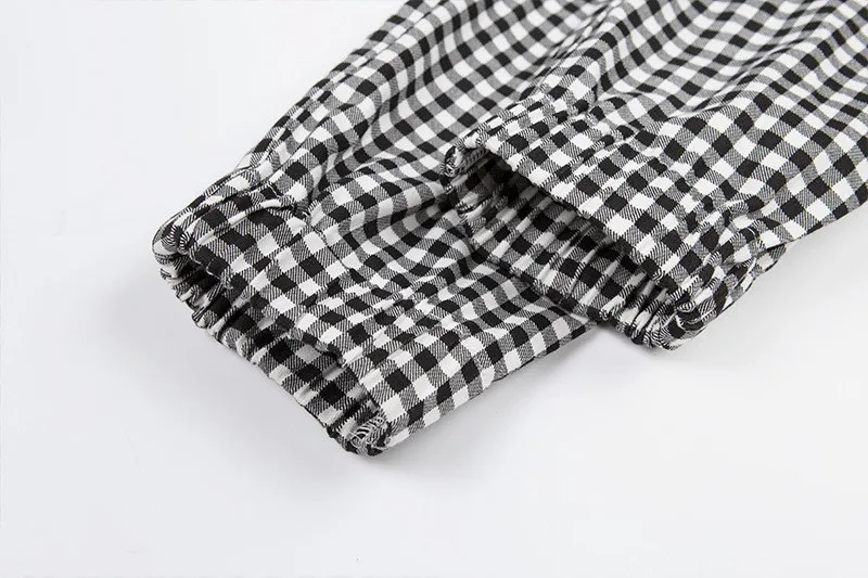 Women Casual Straps Jumpsuits Fashion Ladies Summer Autumn Clothes Plaids Checked Playsuits Backless Plain Outfits White&Black