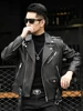 Spring Autumn Short Cool Black Leather Biker Jacket Men Zipper Long Sleeve Belt Plus Size European Fashion brand leather jackets 5