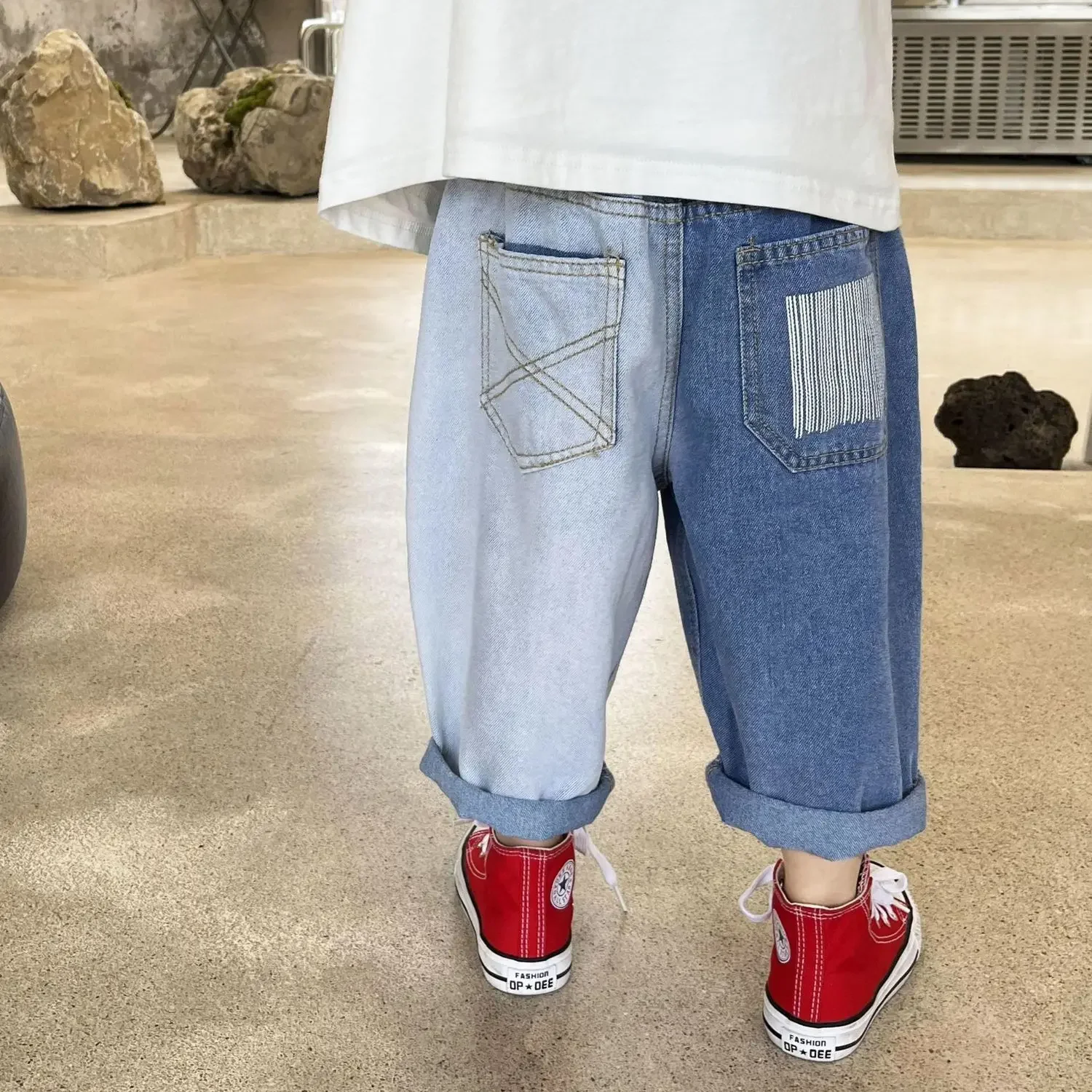 90-140 Cm Girl Boys PATCHWORK Loose Pants Jeans New Spring Autumn Children's Baby Casual Pants for Kids Outwear Clothes