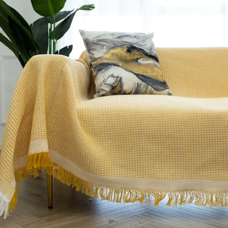 Woven Cotton Sofa Cover Blanket Solid Color Non-slip Sofa Towel for Living Room Furniture Decor Tapestry Couch Cover 2