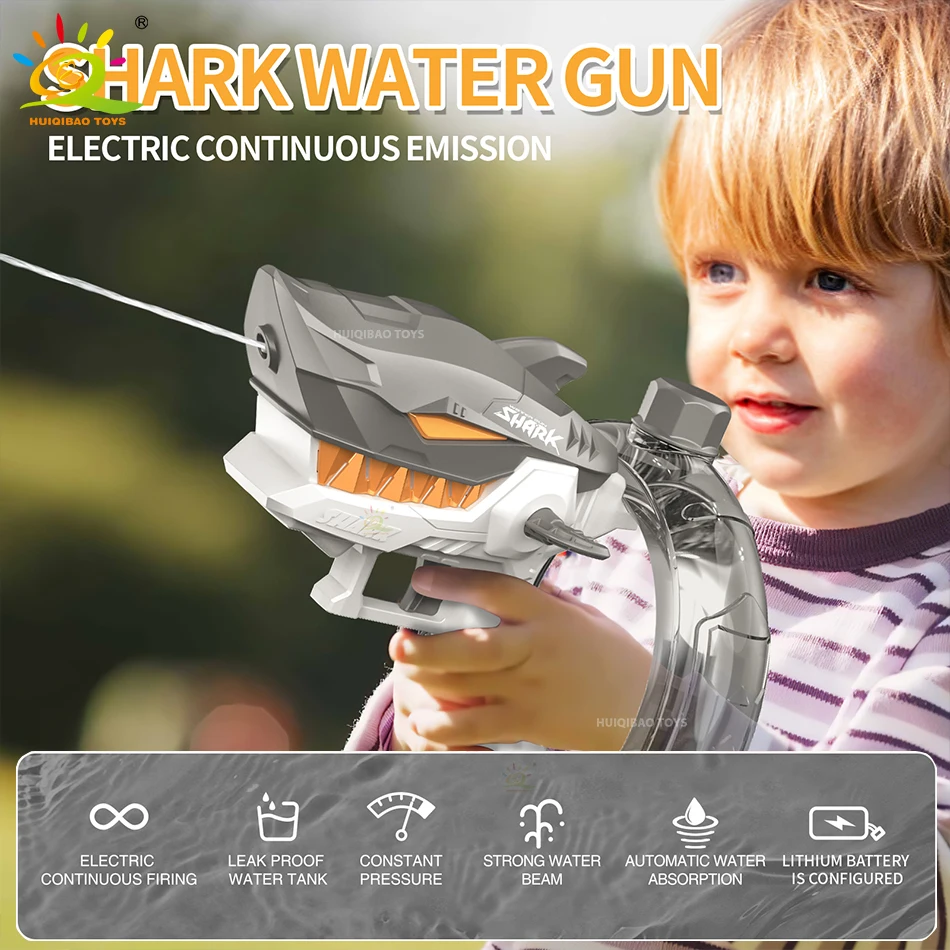 Summer Electric Automatic Shark Water Gun Cannon Portable Children's Beach Outdoor Fight Fantasy Shooting Game Toys for Kid Gift 2