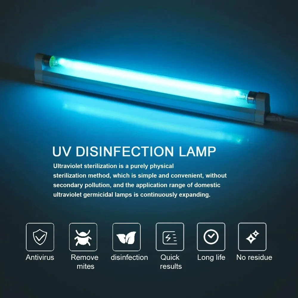 T5 UC Tube Quartz UV Disinfection Lamp UV Sterilization Lamp AC 220V 110V Ozone Germicidal Light Bactericidal Ultraviolet Disinfection Deodor