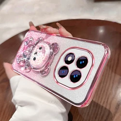 Cute Bear Holder Plating Silicone Shockproof Stand Case for Redmi Note 14 Pro 5g (SFCZX Pink)