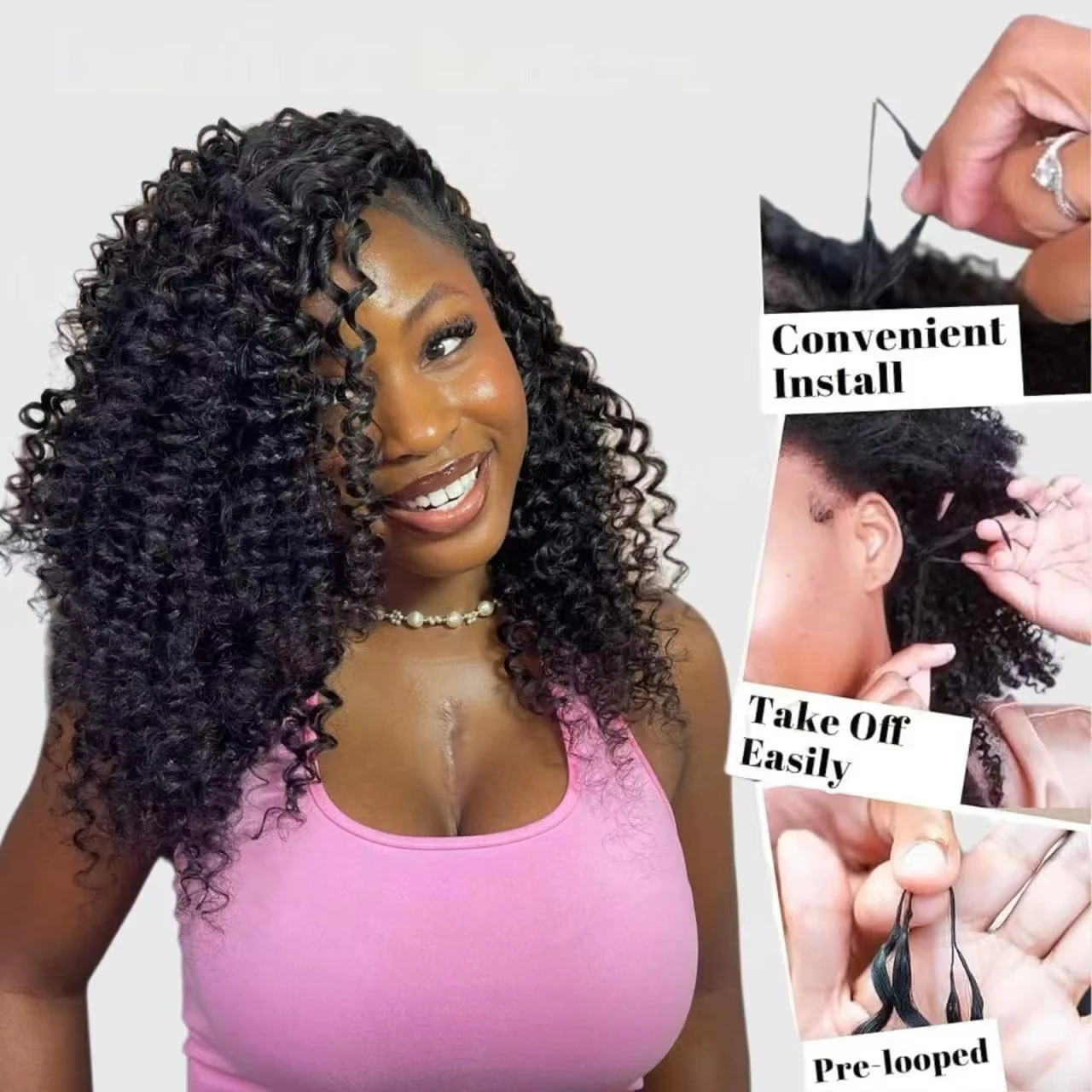 Deep Pixie Curls Crochet Hair Pre Separated Knotless Miracle Knot Braids 12A Small Spirals Curly Crochet Human Hair Extensions 2