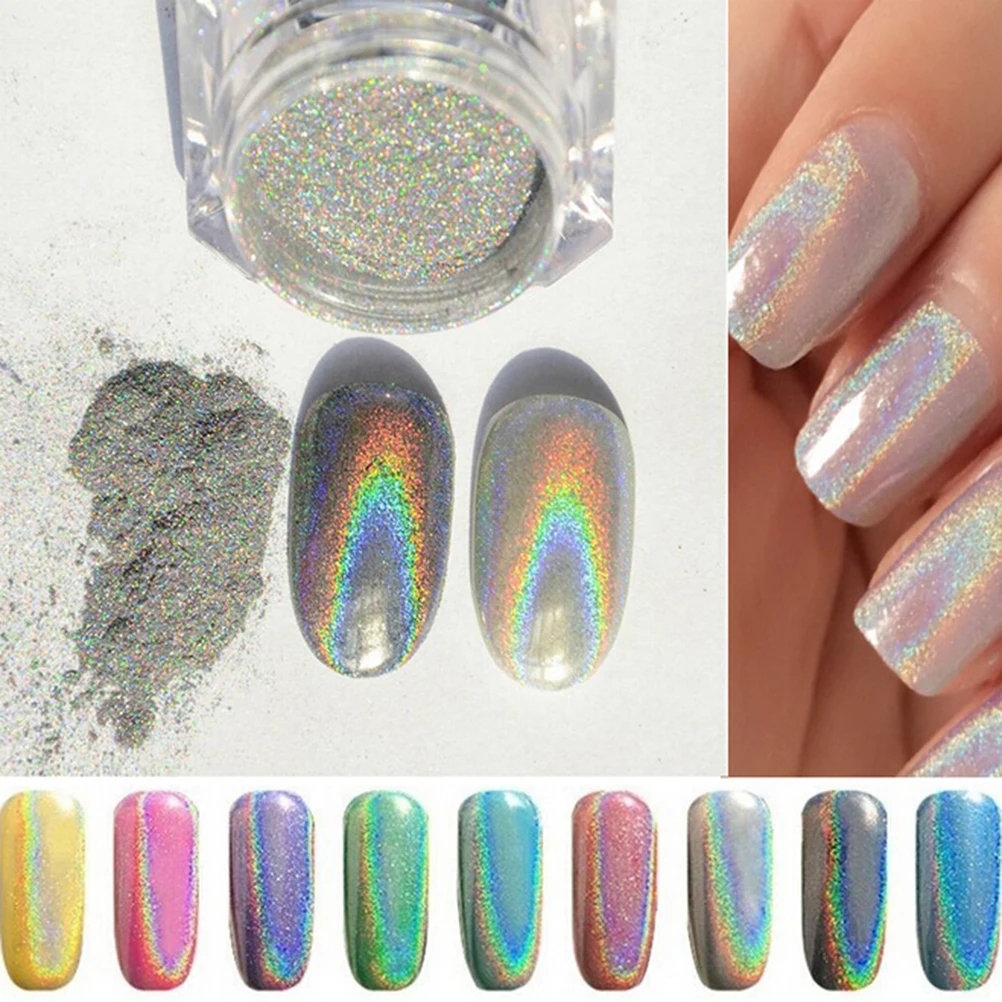 

1g Holographic Nail Powder Chrome Laser Mirror Glitter Design Nail Art Pigment Rub Dust Flakes Decorations Brush Manicure