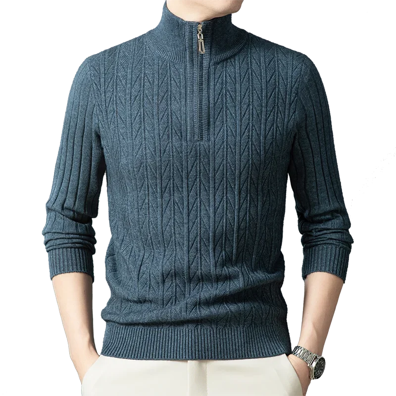 Men's Autumn and Winter Half High Neck Zipper Thick Solid Color Sweater Casual with Warm Knit Sweater Base Shirt 4