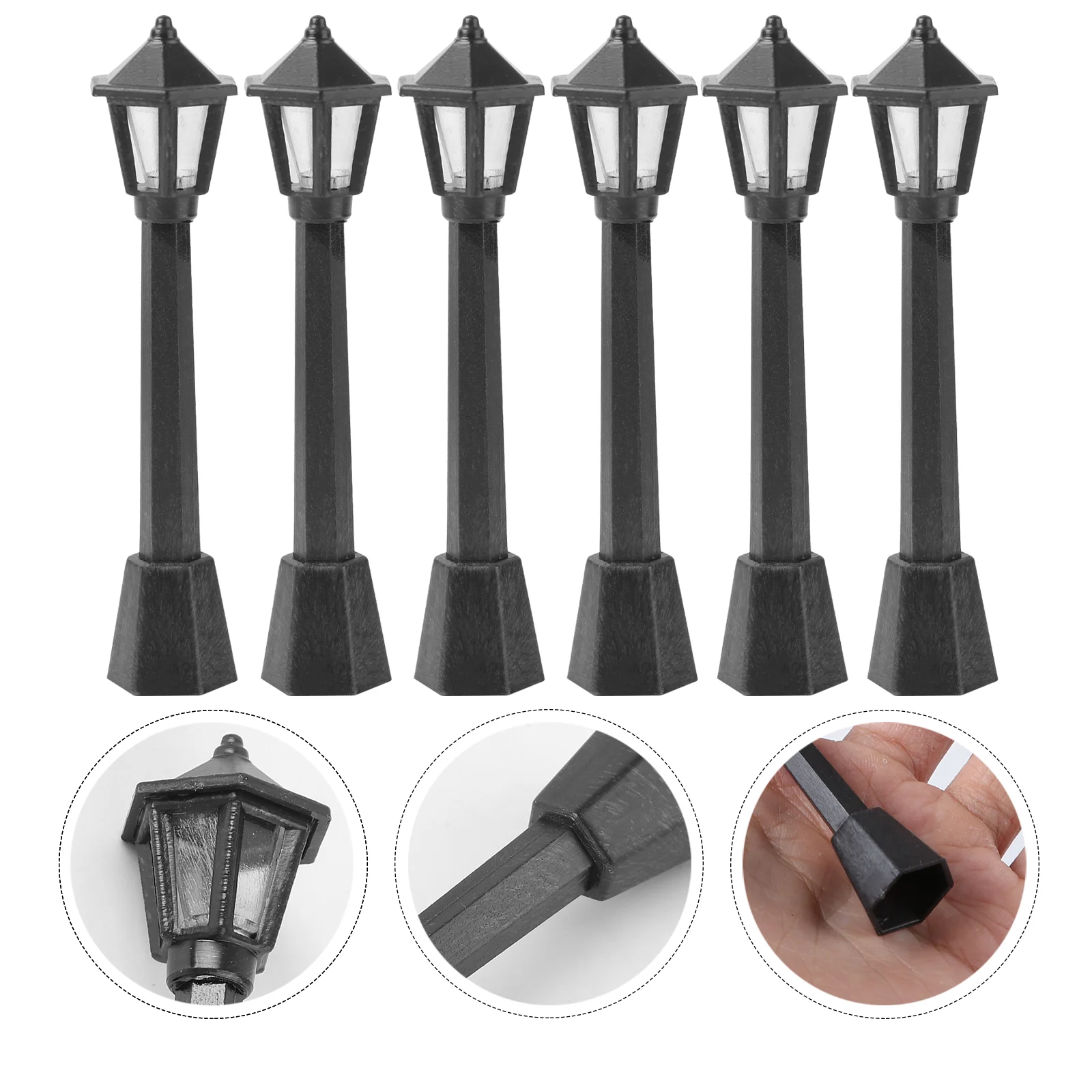 6pcs Micro Landscape Figurines and Miniatures Ornaments Model Lights Street Lamp Simulation Lights (Black)