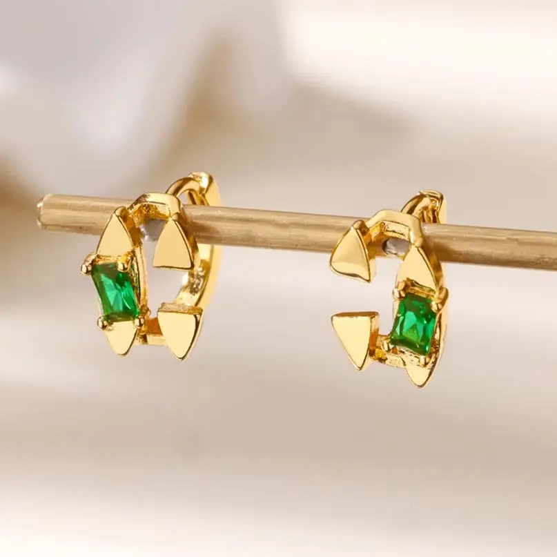 Green Zircon Geometric Earrings for Women Girls
