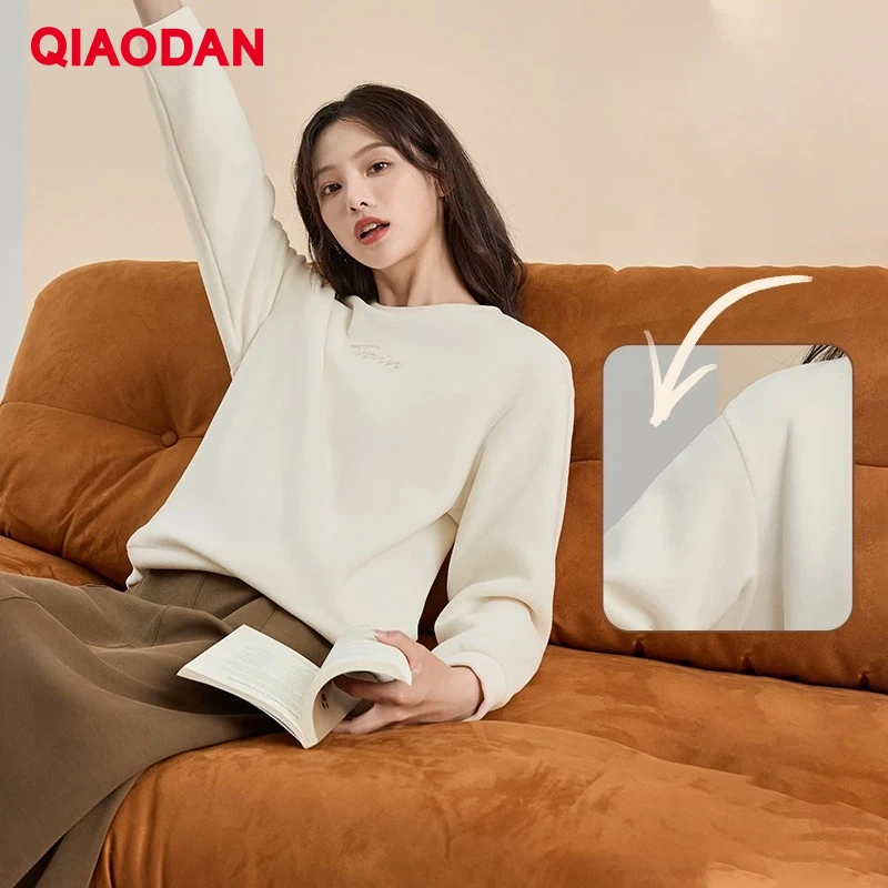 QIAODAN 스웨트셔츠 여성 트렌드 2025 겨울 신상 플리스 따뜻한 상의 라..