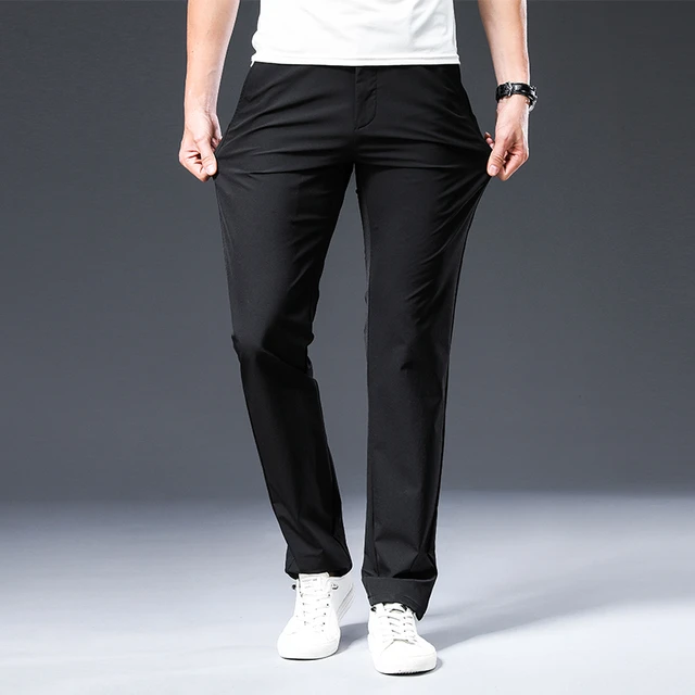 Mens Summer Pant Light Fashion Stretch Spandex Straight Trouser Classic  Dress Non-iron Black Beige 2023