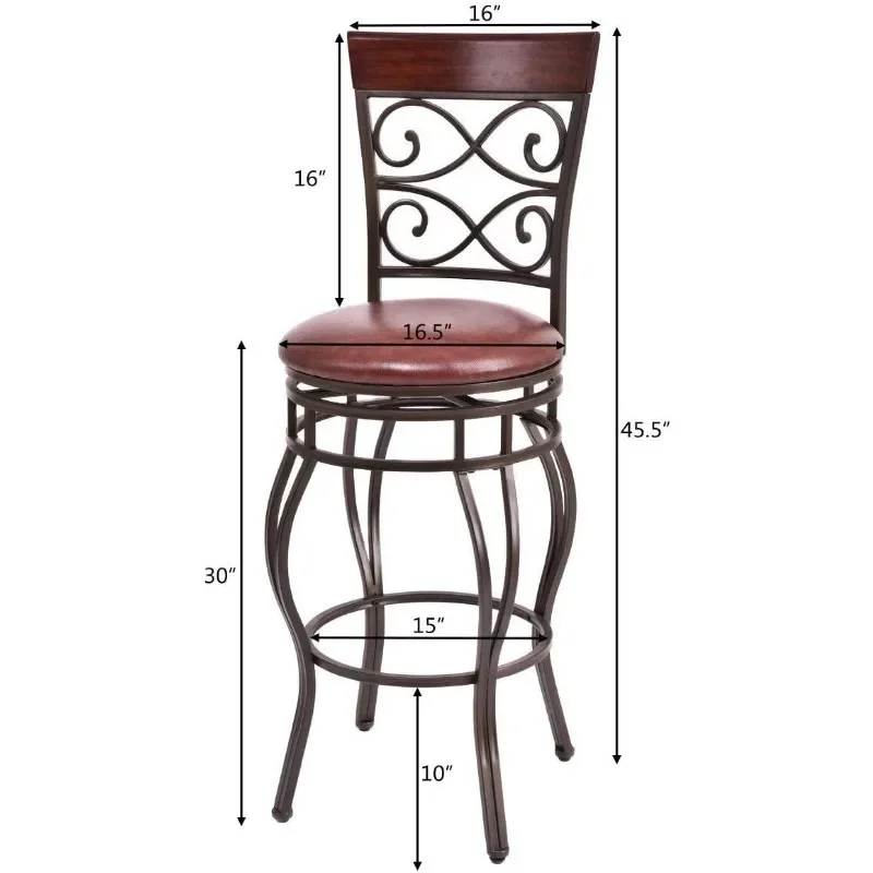 Bar Stools Set of 2, 360 Degree Swivel, 30" Bar Height Stools, with Leather Padded Seat Bistro Dining Pub Metal Vintage Chairs - Image 3