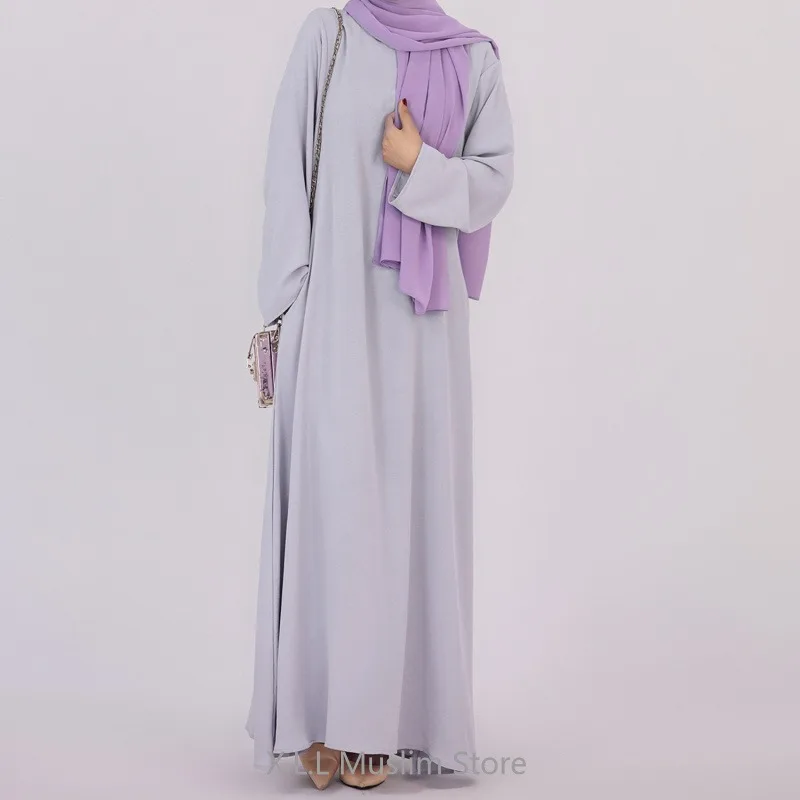 Muslim Women Long Dresses Solid Color Dubai Turkey Kaftan Islamic Dresses Eid Ramadan Abaya Loose Inner Dress With Pockets 2024