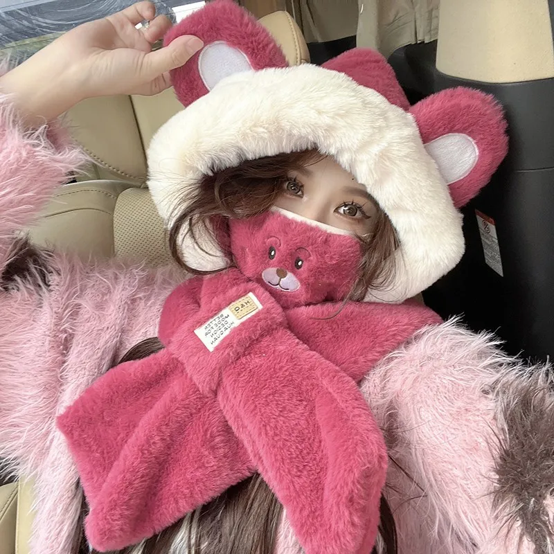 

Disney Lotso Winter Warm Cycling Cap Kawaii New Cartoon Doll Windproof Soft Plush Thicken Outdoor Sports Velvet Bike Face Cover