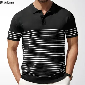 Polo Classica da Uomo 2026, Semplice ed Elegante, a Righe, a Maniche Corte, con Patchwork, Casual, per Sport, Golf e Occasioni Sociali