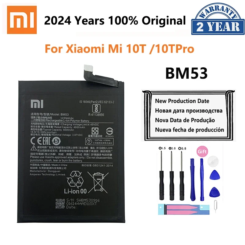 

Оригинальный аккумулятор BM53 2024 мАч, модель 5000 года, батарея для телефона Xiaomi Mi 10 T Pro 10 TPro 10 TPro, сменные батареи, батарея