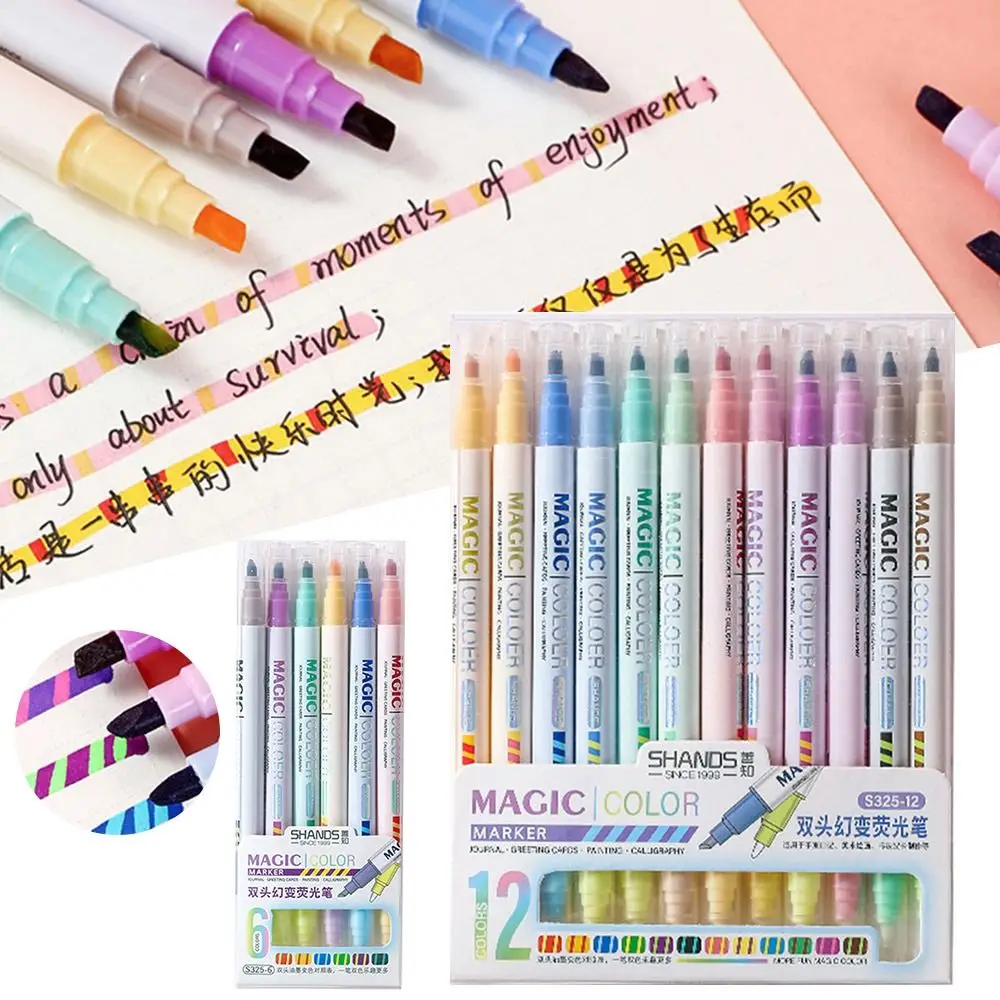 

Colors Stationery Double Head Erasable Color Changing Drawing Tools Paint Pen Fluorescent Marker Highlighter Pen Set