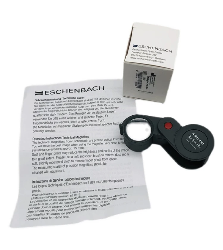 Eschenbach 3-in-1 deutsche Klapplupe, 23 mm, achromatische Triplet-Linse, 3x/6x/9x Vergrößerung, Juwelier-Taschenlupe – Detail 5